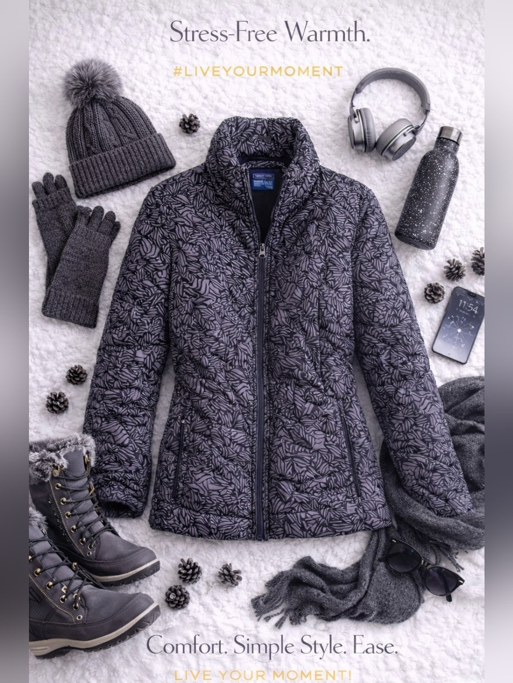 Effortlessly Chic Moment - Coldwater Creek Grey &Black Quilted Puffer Jacket
